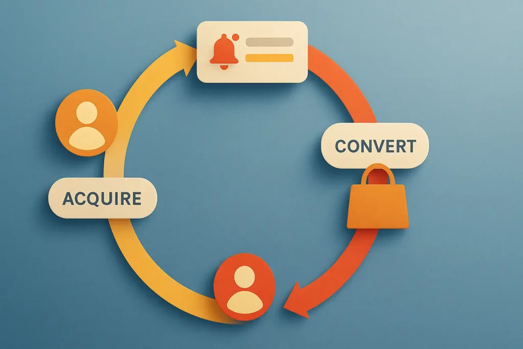 A customer lifecycle graphic highlighting the role of push notifications in each stage.