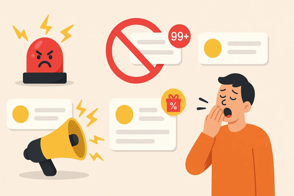 A funny illustration depicting common push notification mistakes.